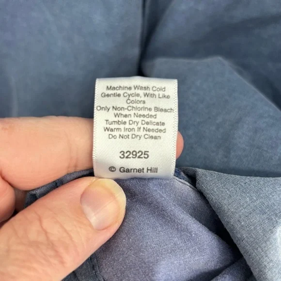 Garnet Hill chambray collared V Neck popover top / tunic  100% Cotton Large - Picture 4 of 8